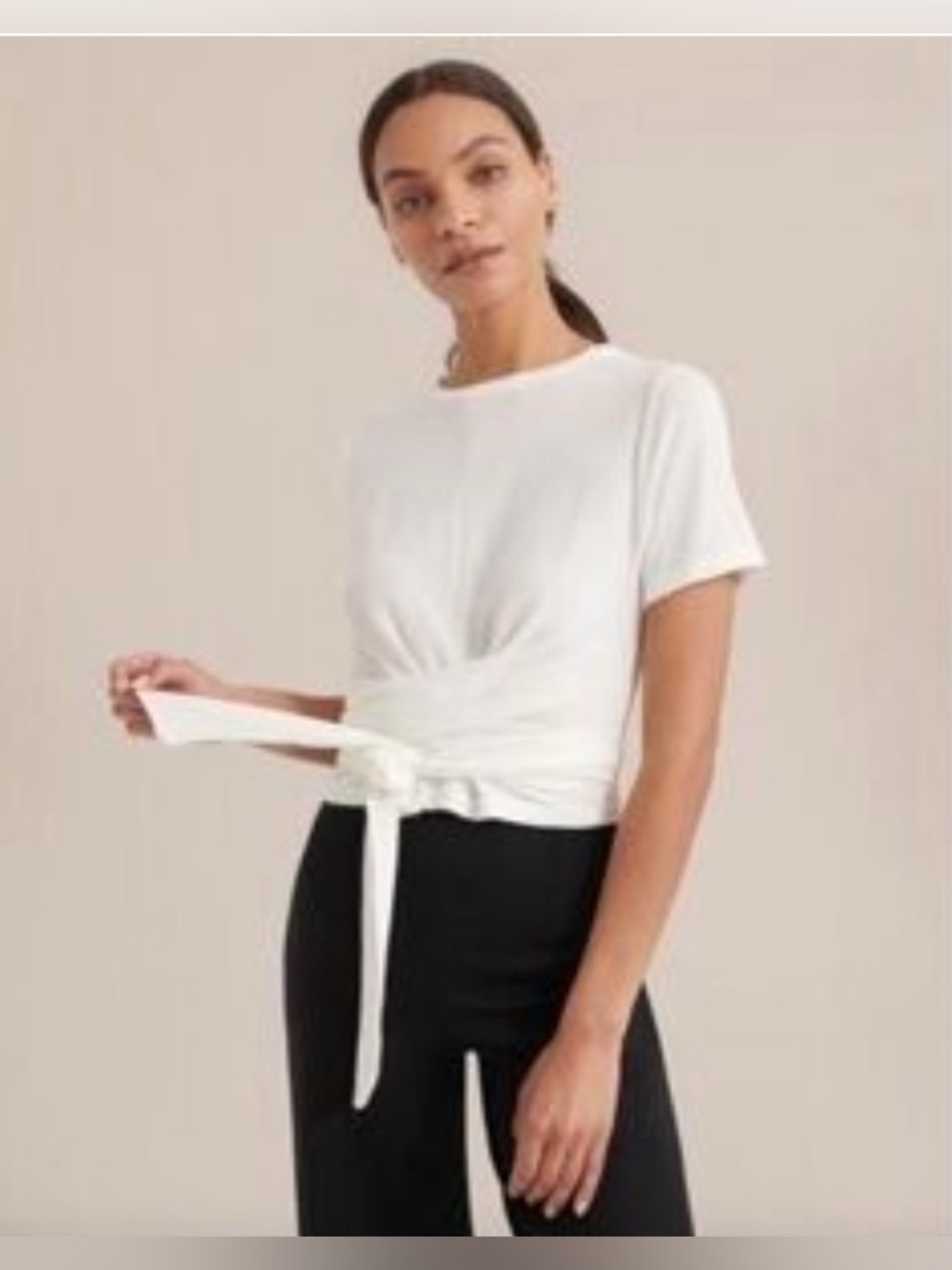 MODERN CITIZEN Jude Cropped Wrap Top Ivory Tie-Front Tee Sz L - Picture 12 of 16